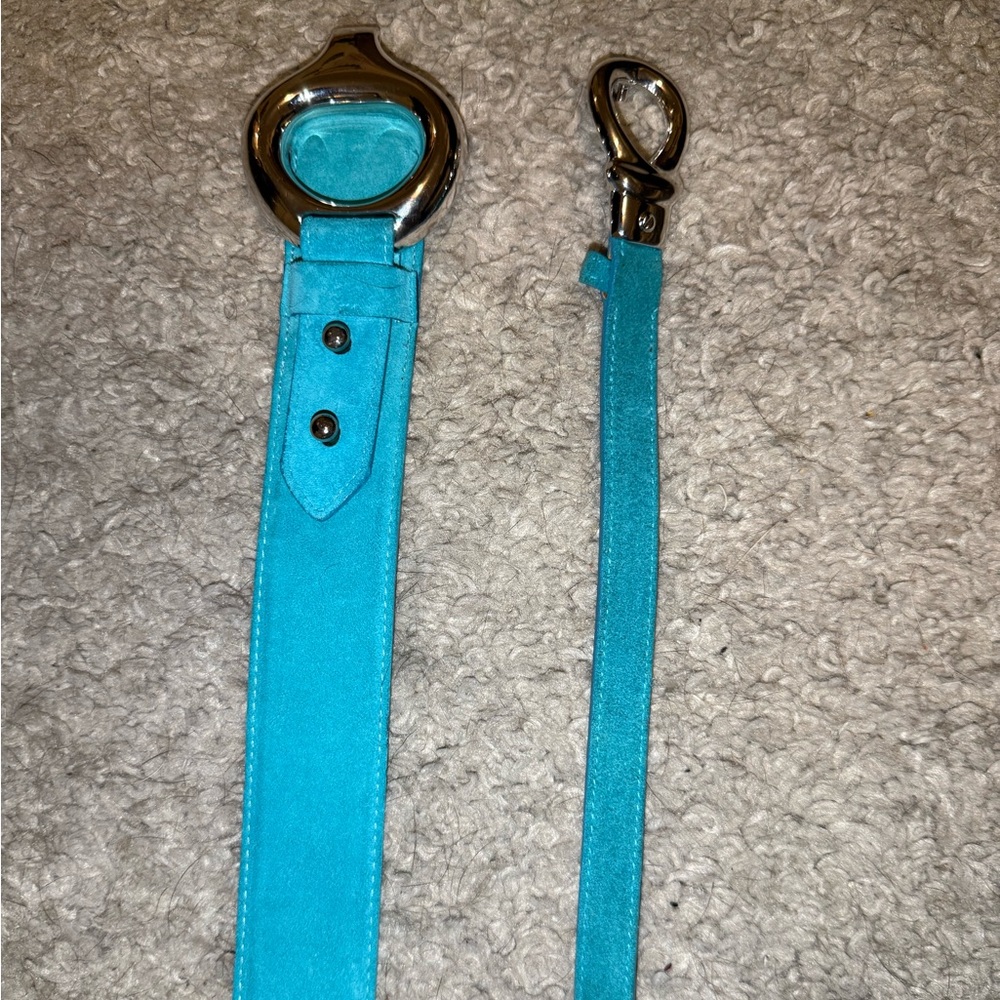Brian Toohey Blue Suede and Sterling Silver Belts, Size Medium